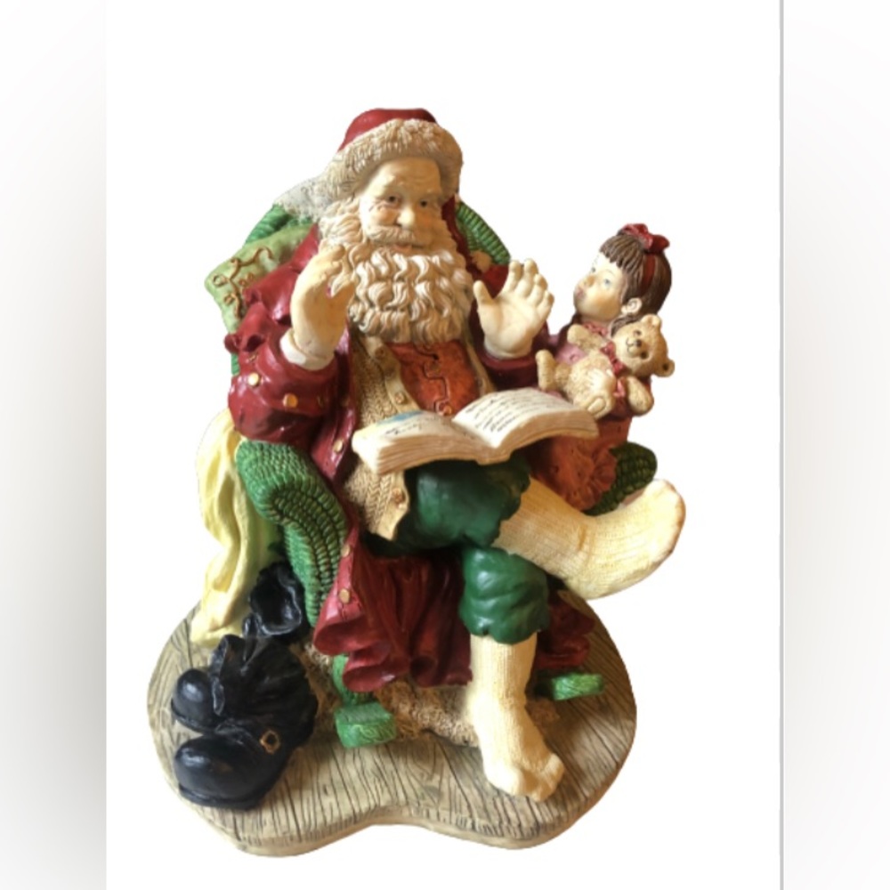 Vintage Hand Painted Resin Santa Reading